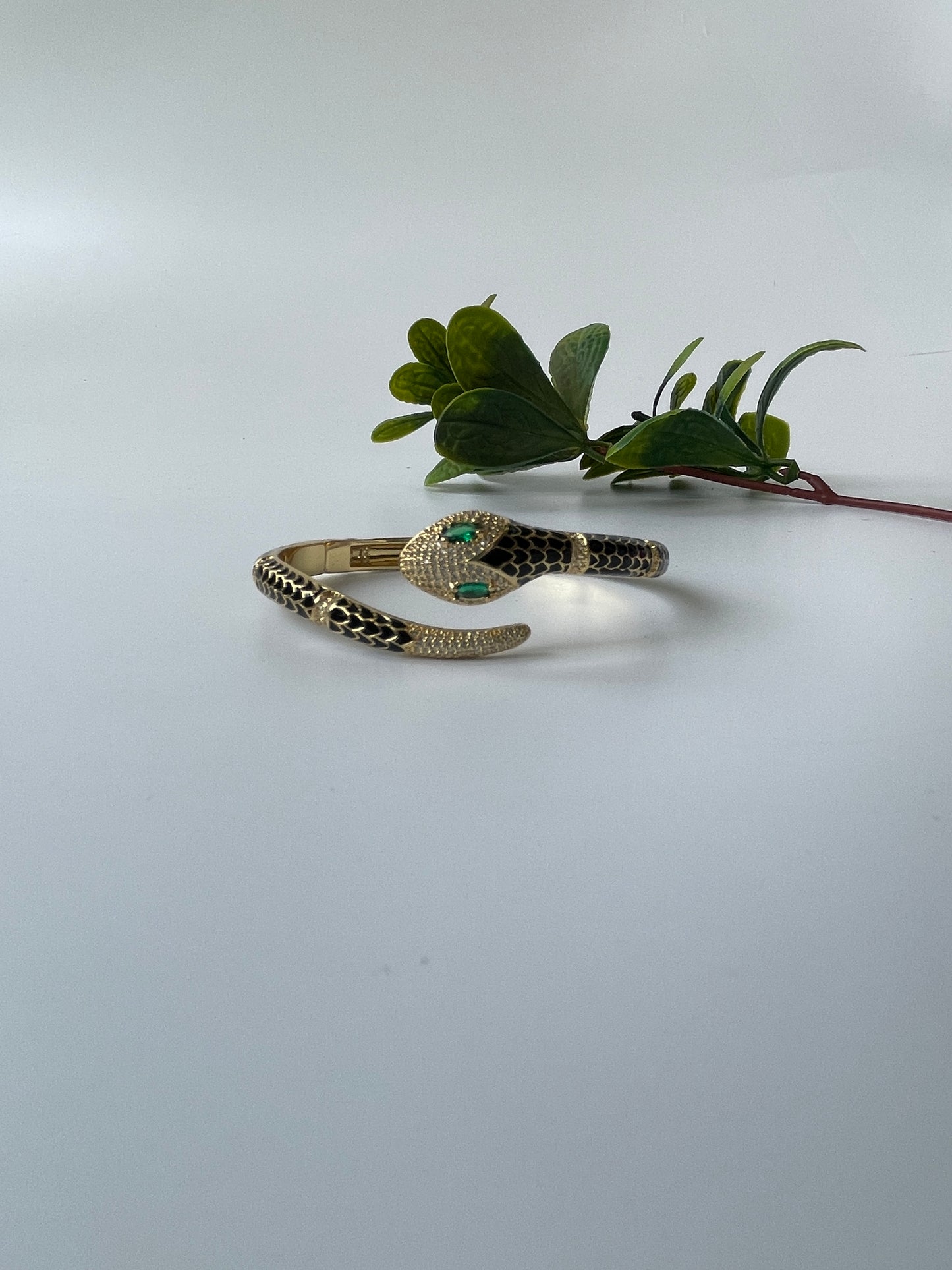 Studded Wrap Snake Bracelet with White Enamel
