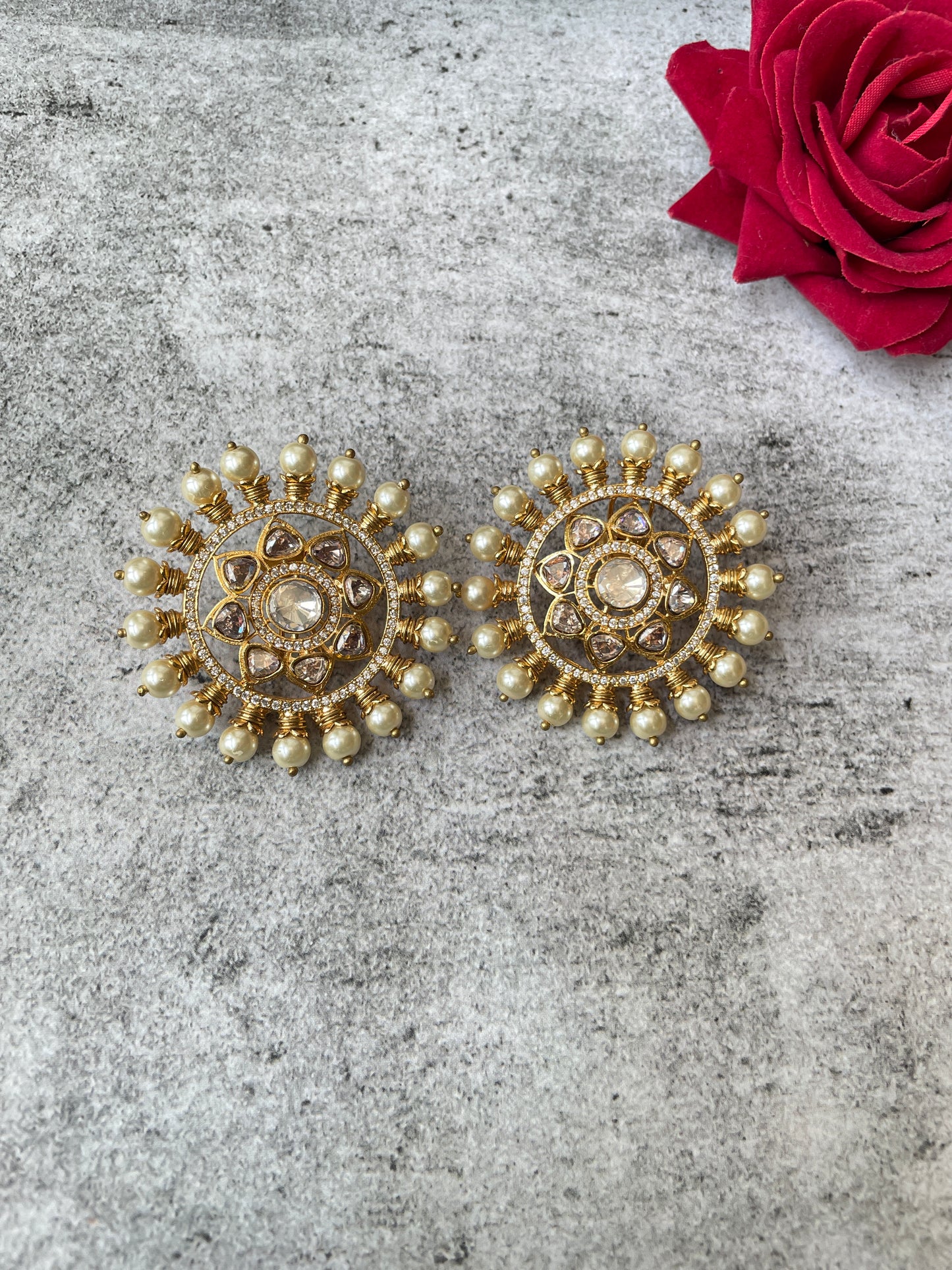 Petite Kundan Studs with Zircon and Pearl Accents