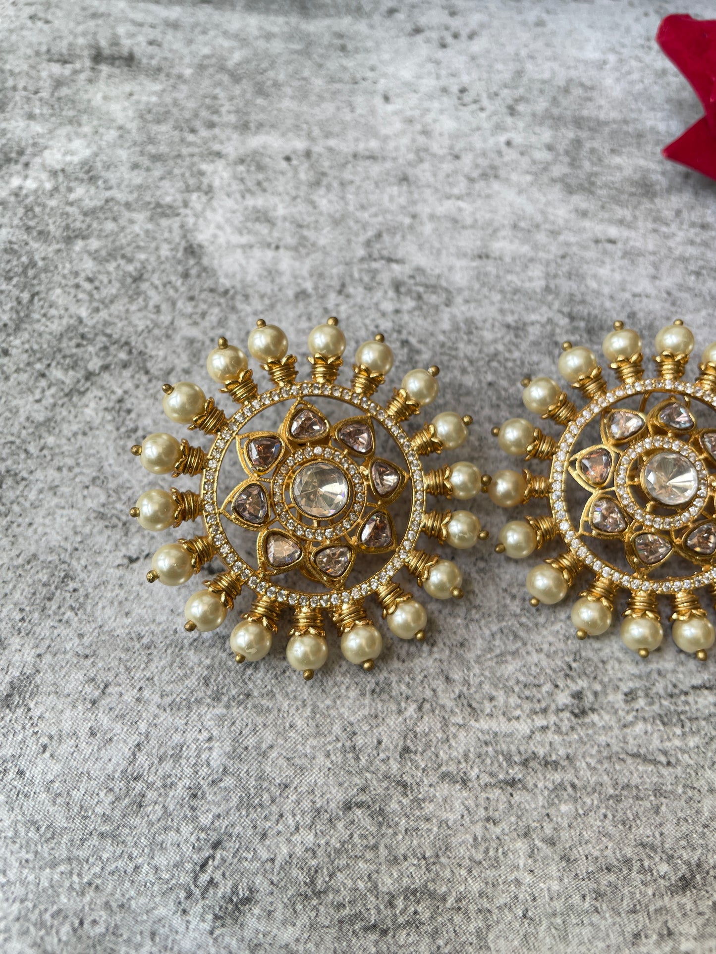 Petite Kundan Studs with Zircon and Pearl Accents