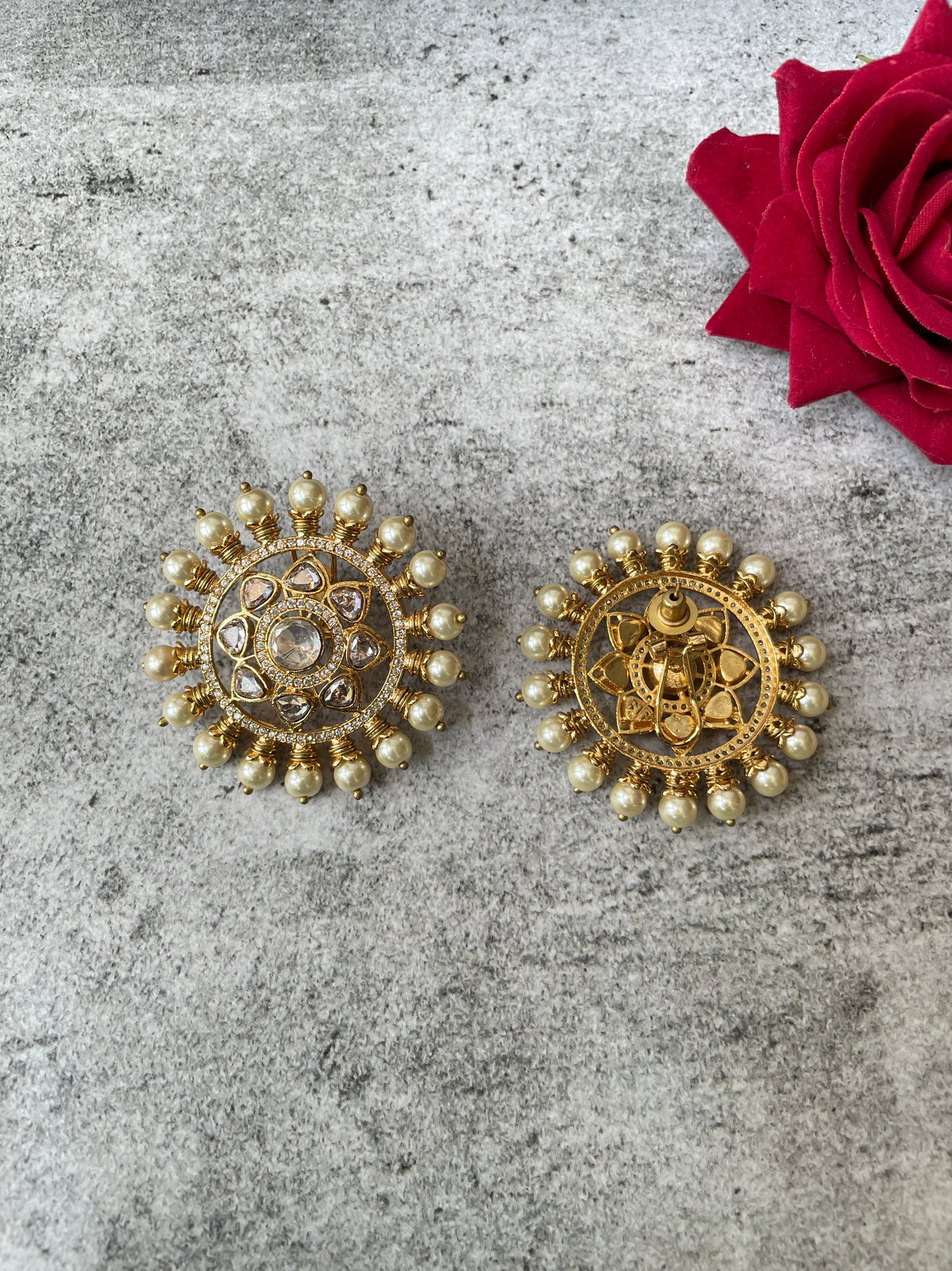 Petite Kundan Studs with Zircon and Pearl Accents