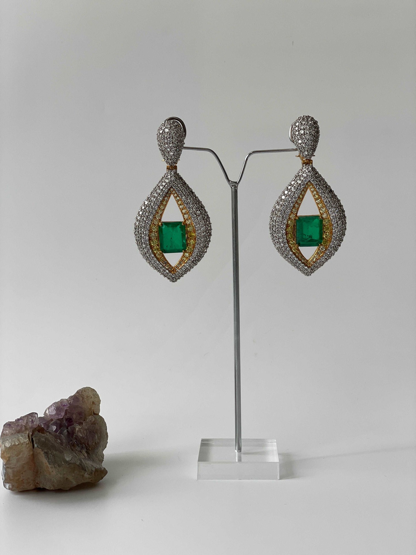 Emerald Doublet with Zircon All Over Earrings in Two Tone FinishStudio6Jewels