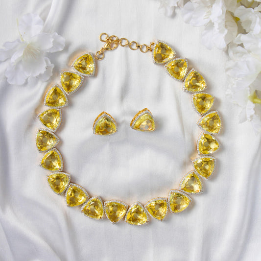 Gold Finish Chunky Doublet Necklace with Studs and Bracelet