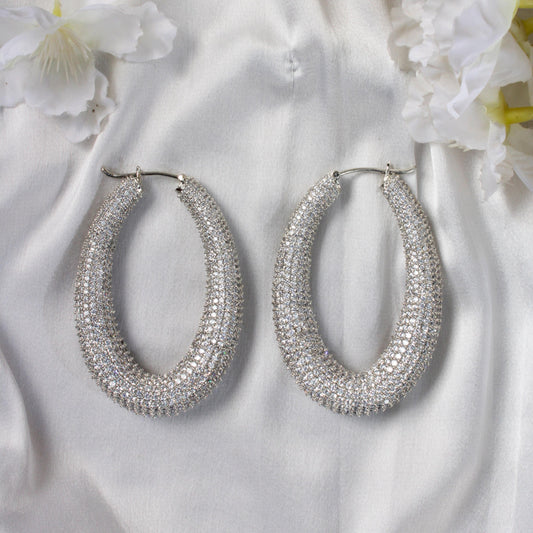 Shimmering Zircon Elongated Hoops