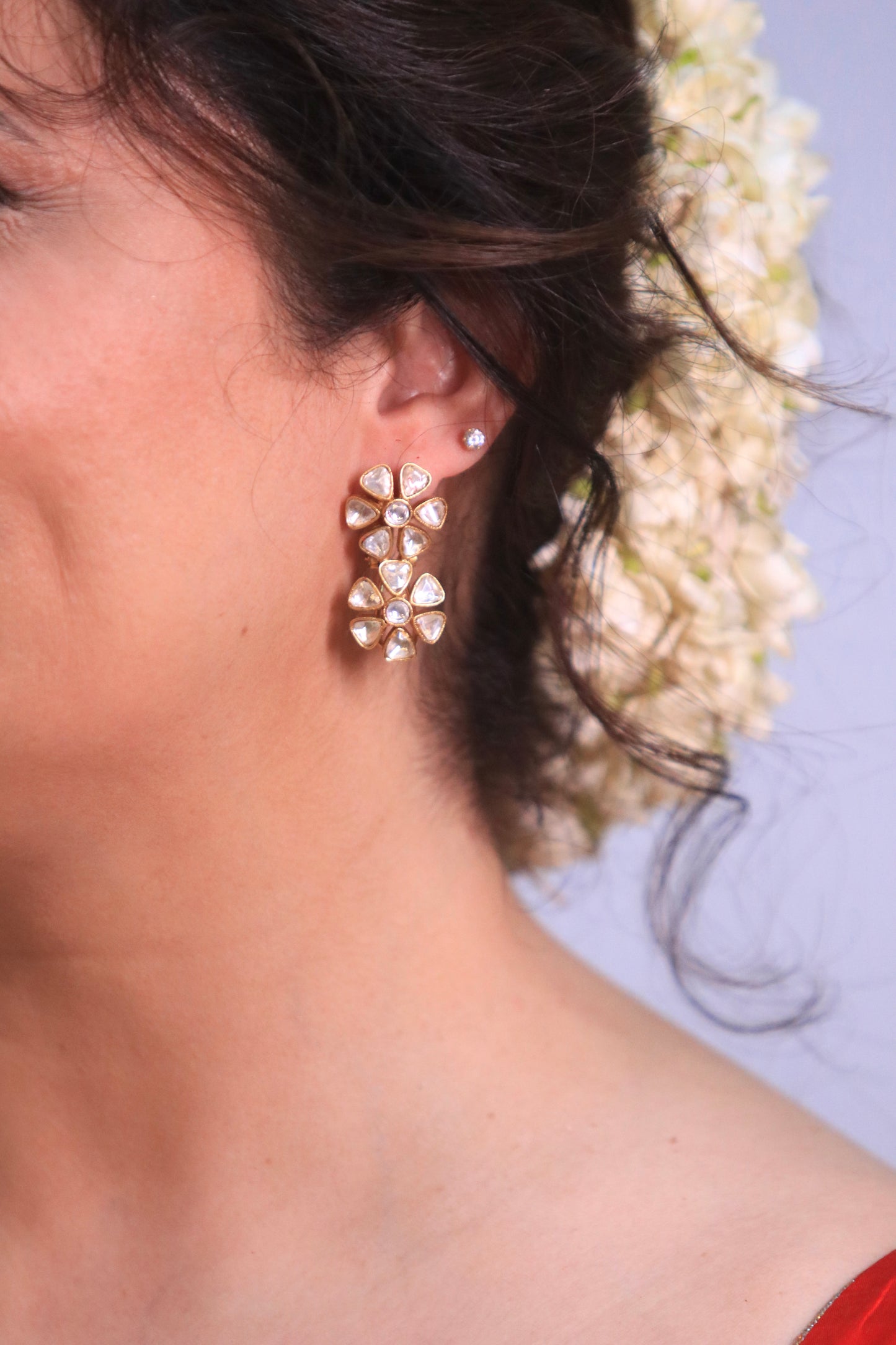 Utsav Kundan Polki Floral Matte Gold Finish Studs