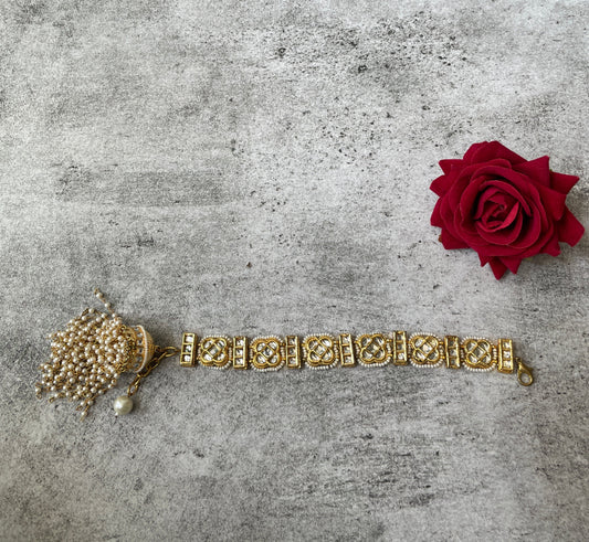 Gold Plated Pearl Tassel Openable Bracelet