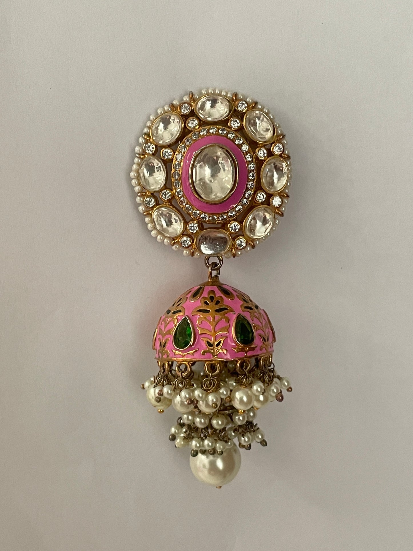 Pink Meenakaari Kundan Jhumkas