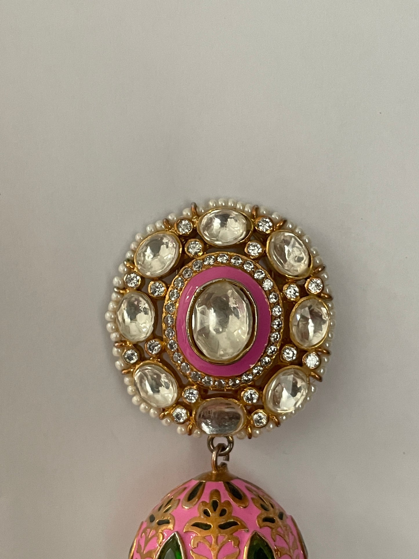 Pink Meenakaari Kundan Jhumkas