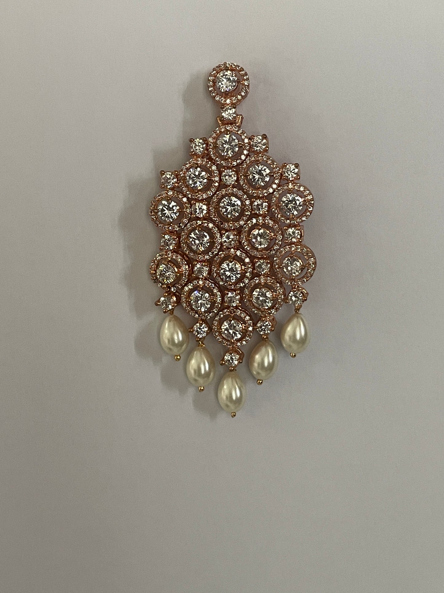 Rose Gold Finish Zircon Danglers with Pearl Drops