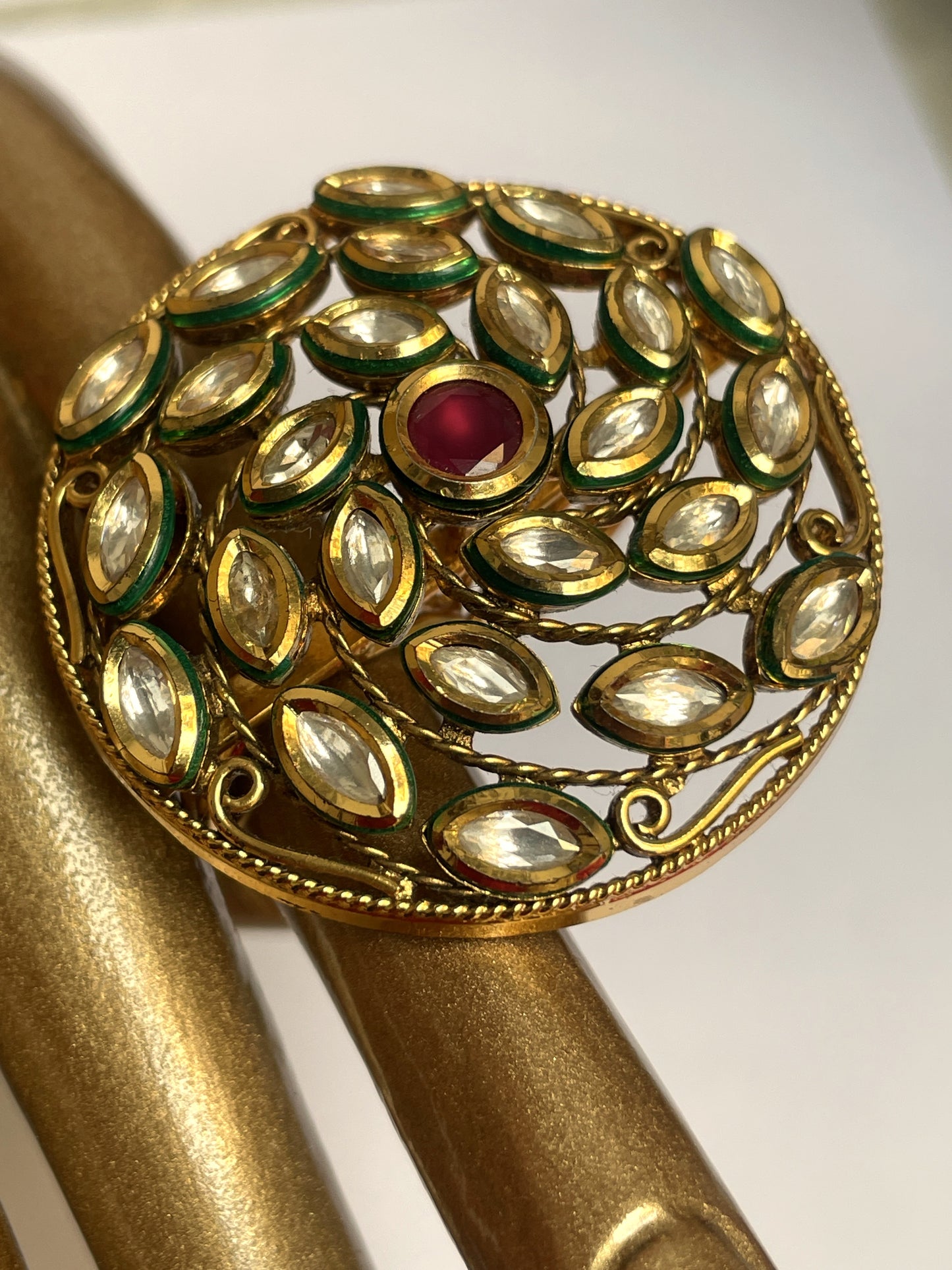 Gold Plated Ring With Kundan and Red Center Stone