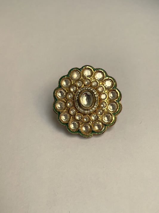 Kundan Green Enamel Ring