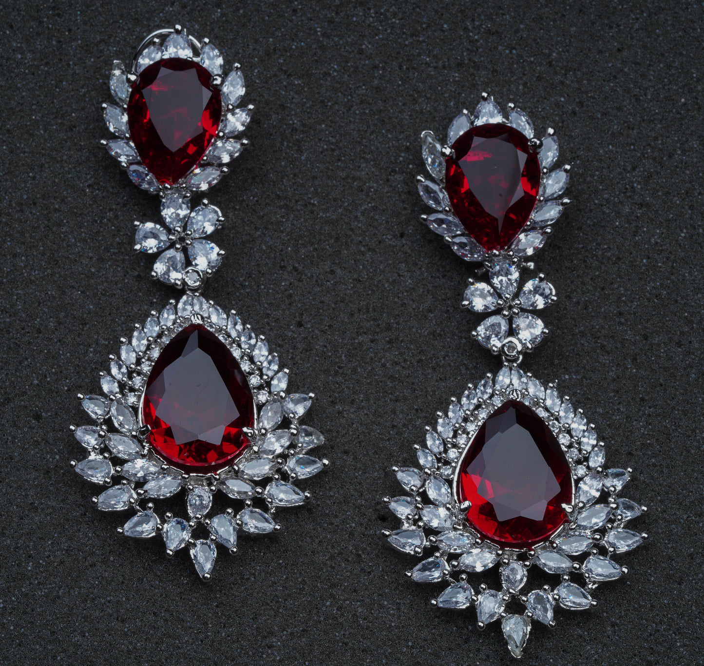 Zircon Diamond Earrings With Rubies Or Emeralds