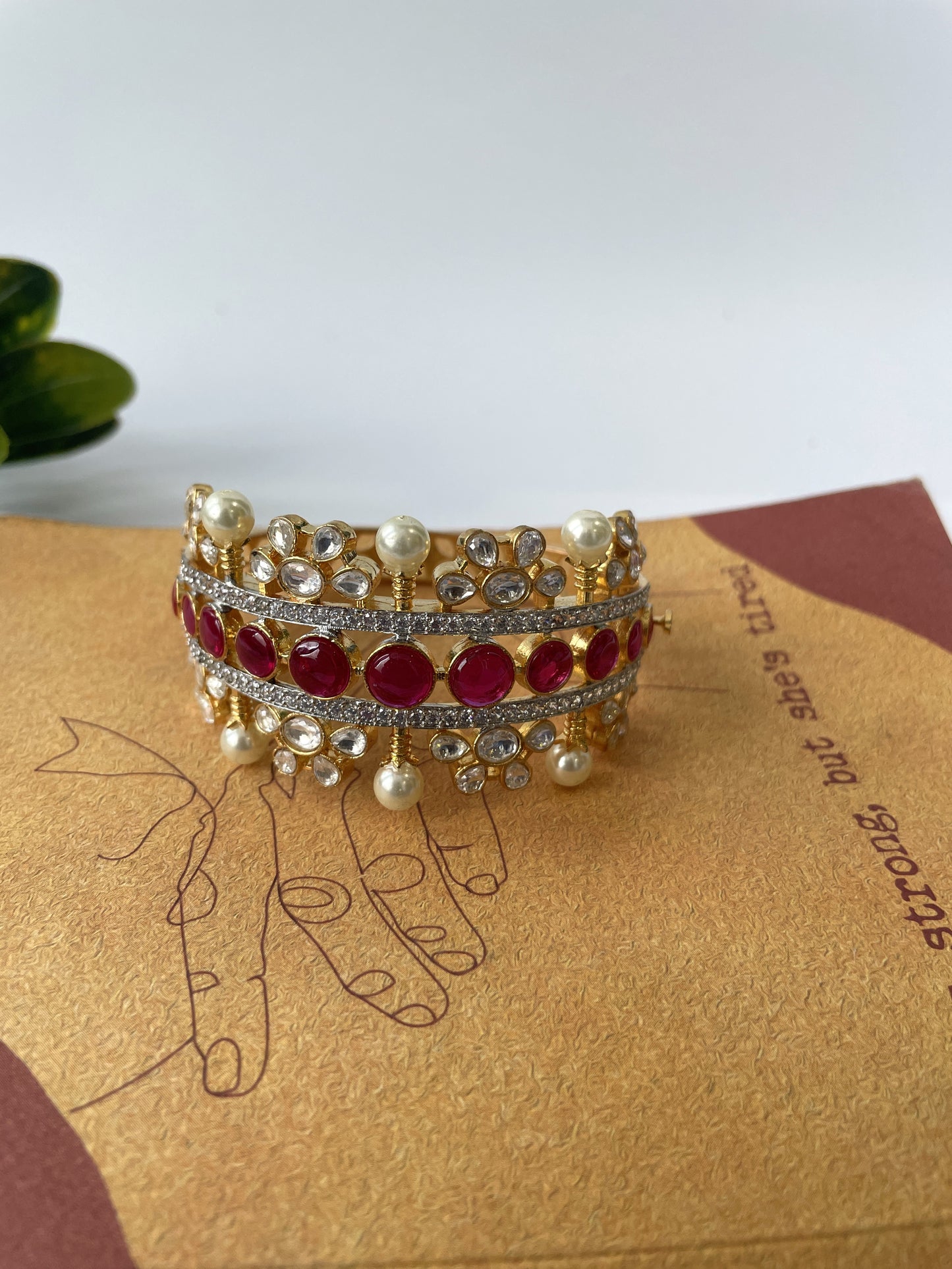 Zircon Bangles with Red Beads and Pearls
