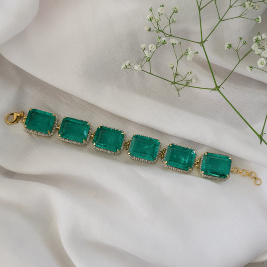 Gold Finish Emerald Doublet Crystal Studded Bracelet