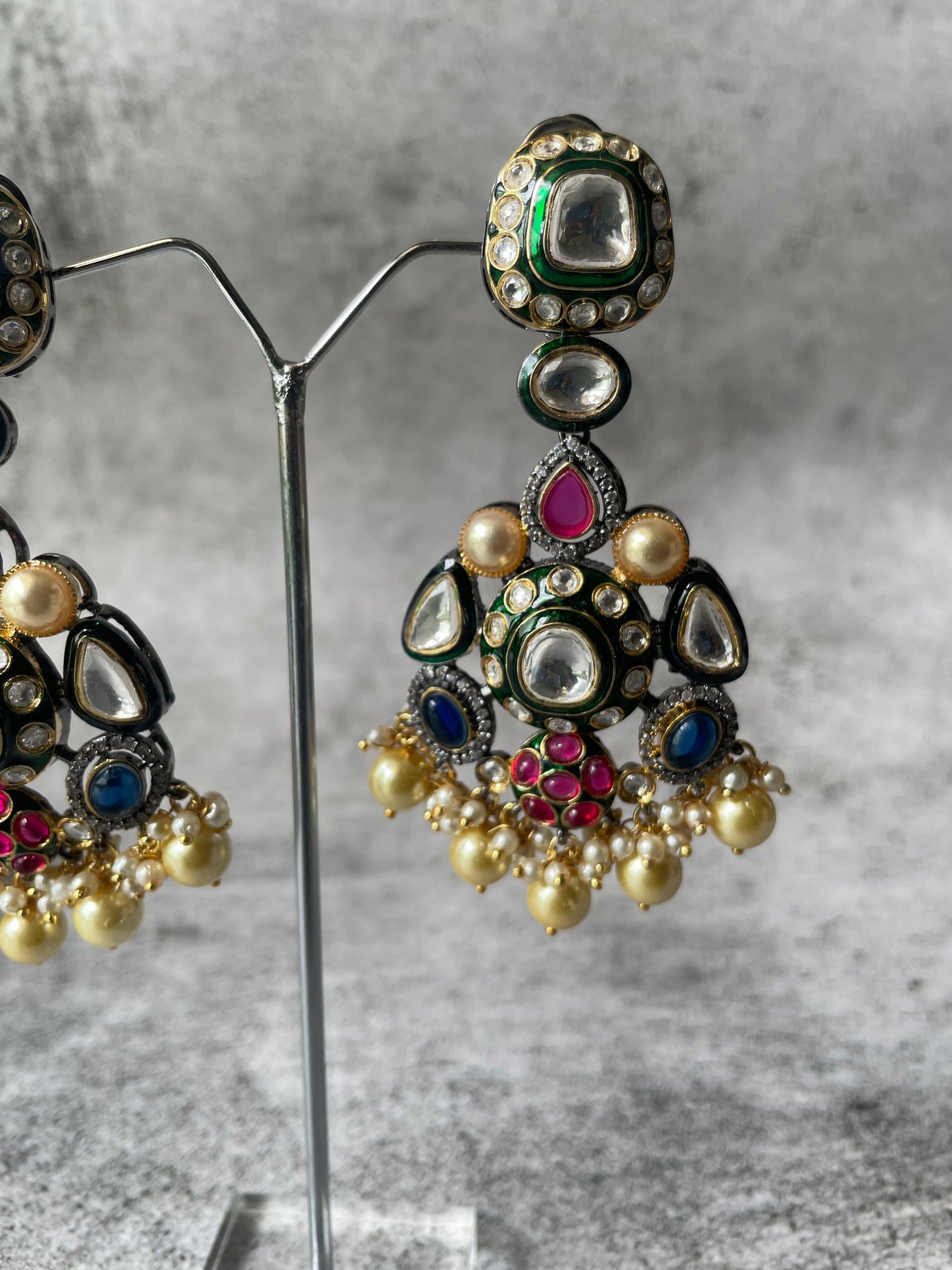 Multi Semi Precious Stone Studded Kundan Earring