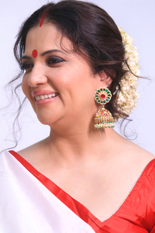 Multi Stone Kundan Jhumka Utsav Earrings