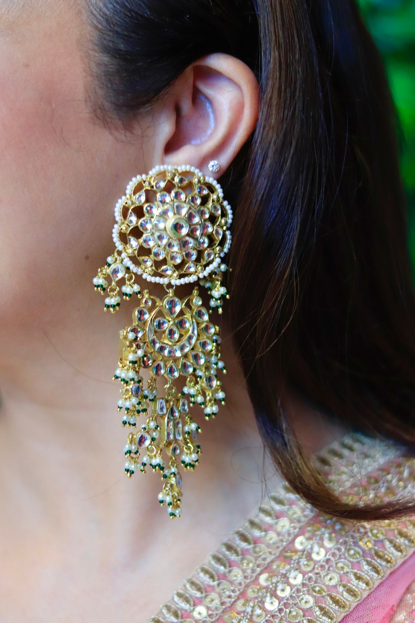 Ethnic Kundan Layered Utsav Earrings with Beads