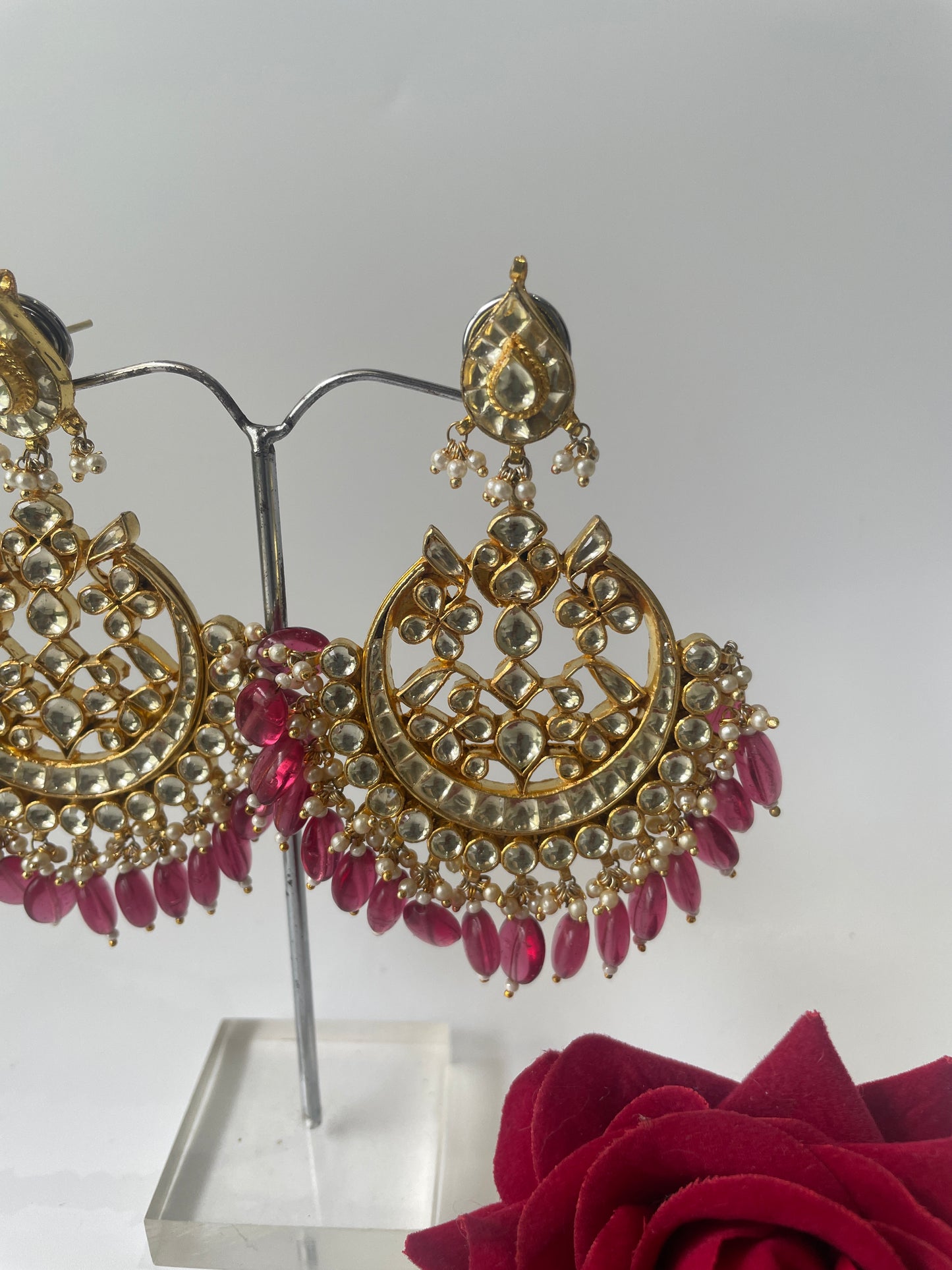 Long Kundan Chaandbaalis with Red Beads