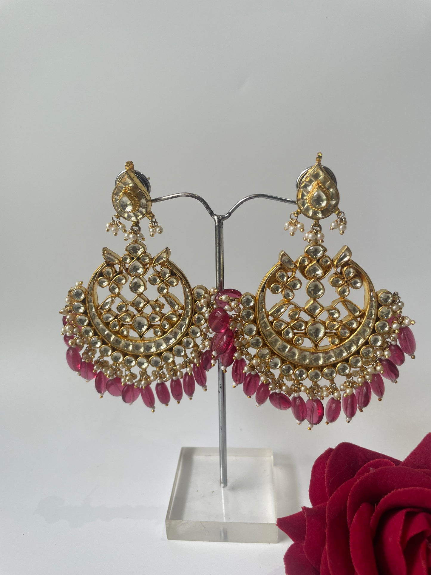 Long Kundan Chaandbaalis with Red Beads