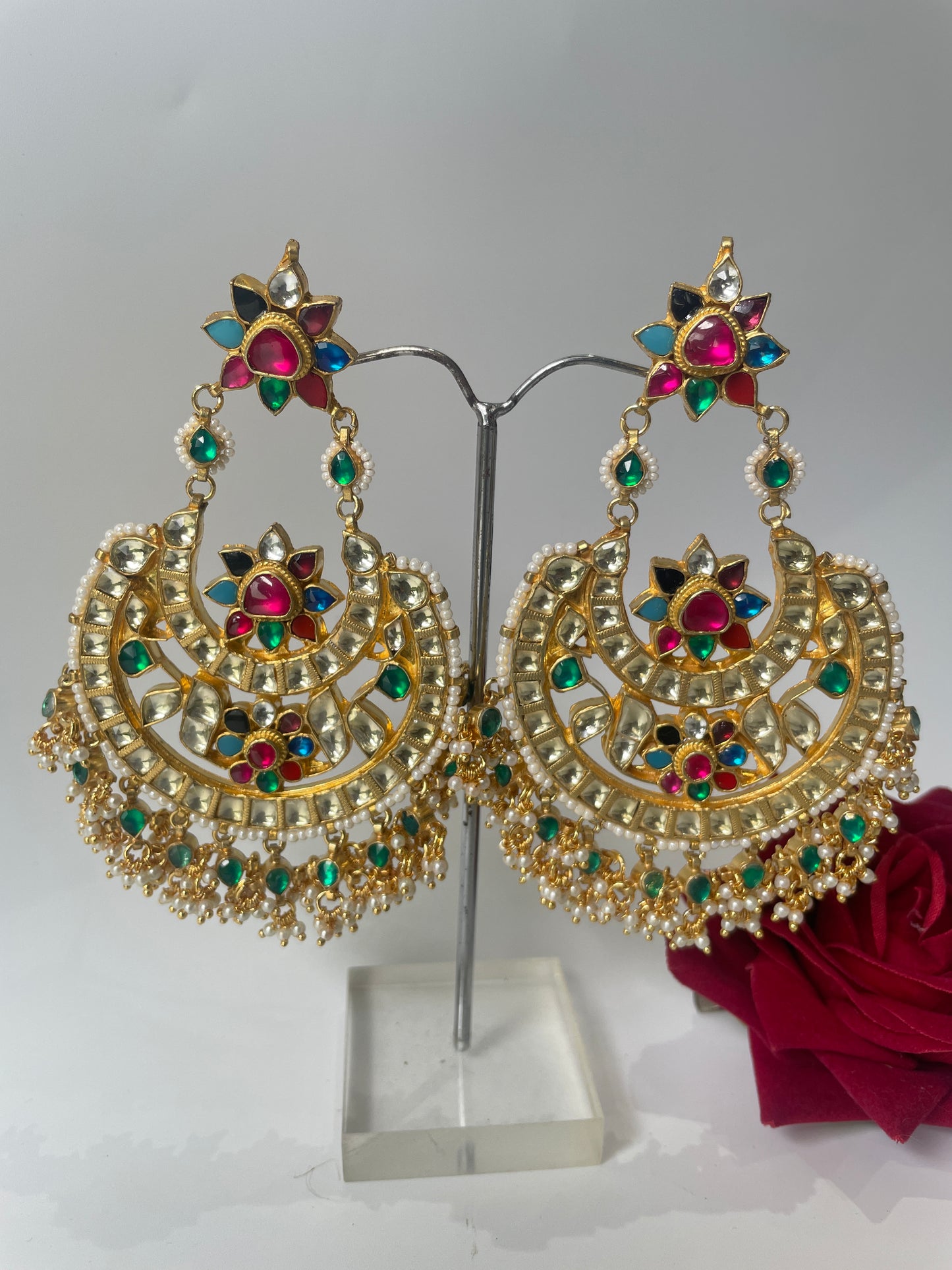 Long Studded Kundan Chaandbaalis