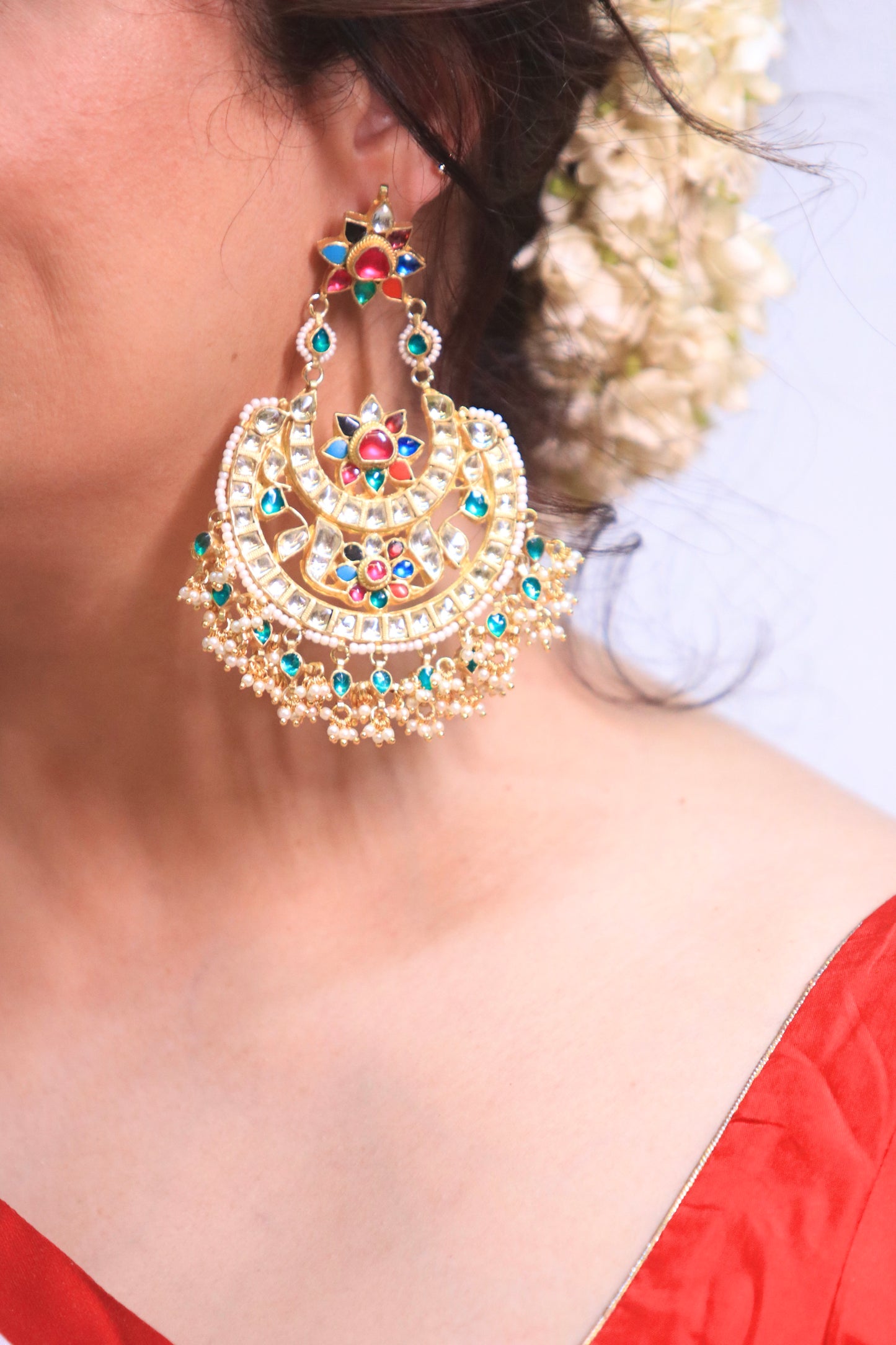 Long Studded Kundan Chaandbaalis