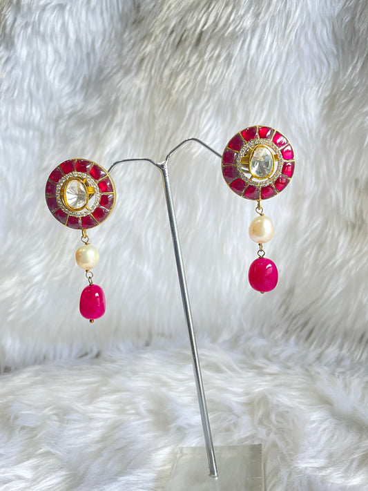 Pink Stone Studded Kundan Earrings