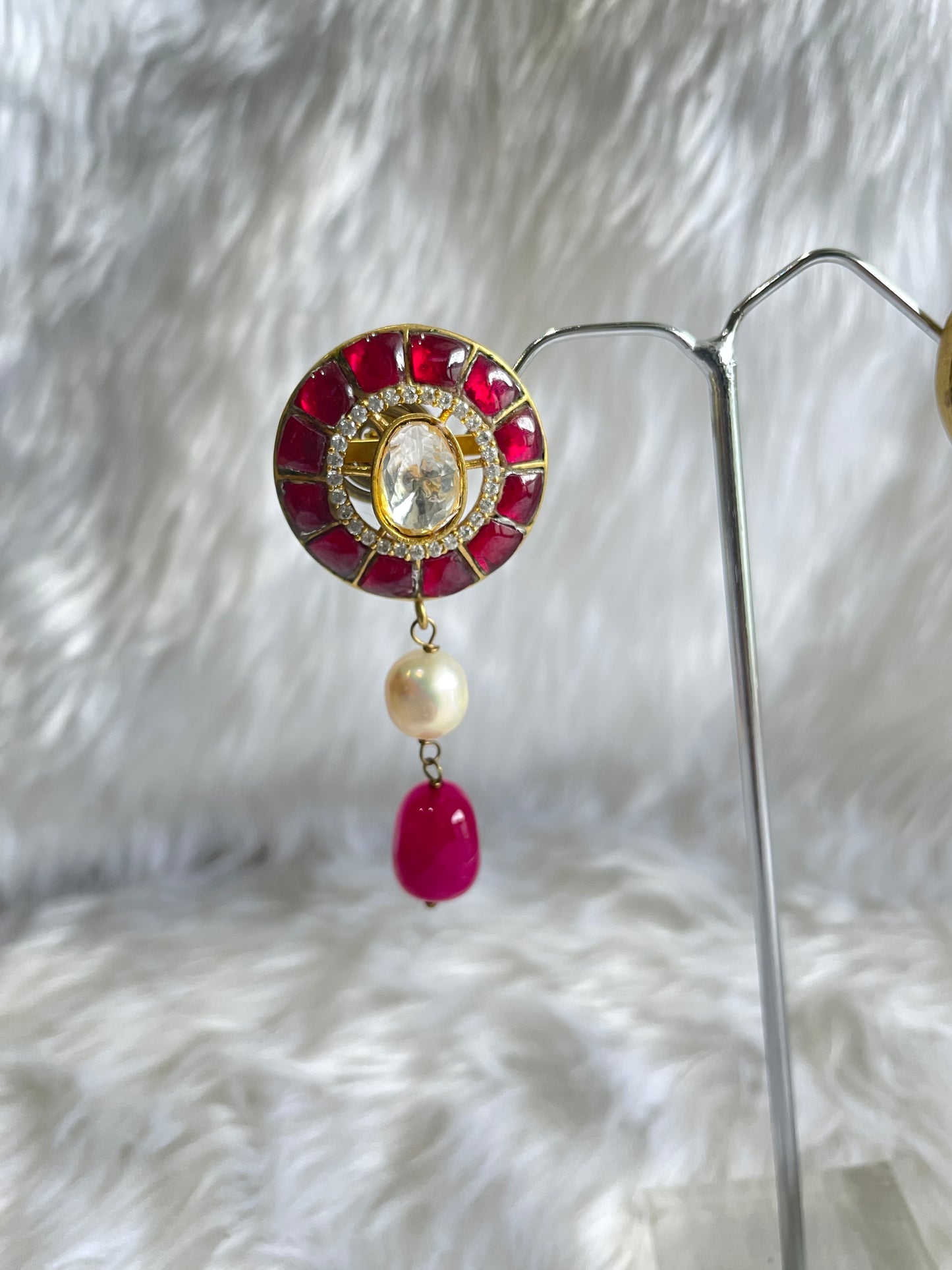 Pink Stone Studded Kundan Earrings