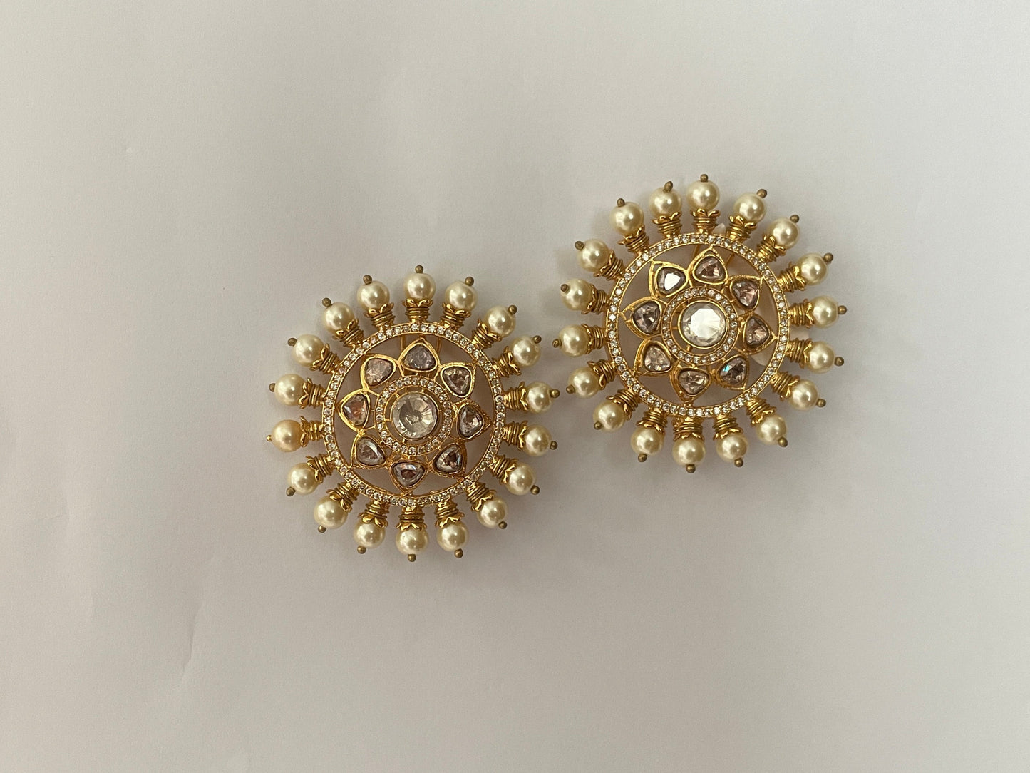 Petite Kundan Studs with Zircon and Pearl Accents