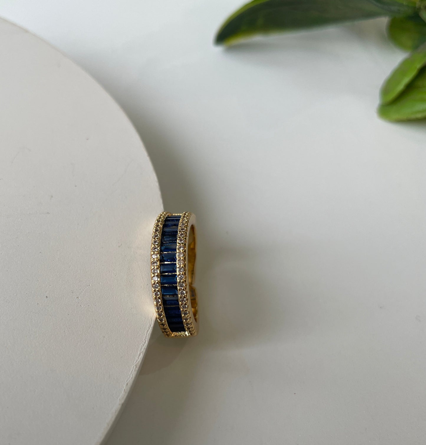 Gold Finish Zircon Studded Ring with Baguette Stones