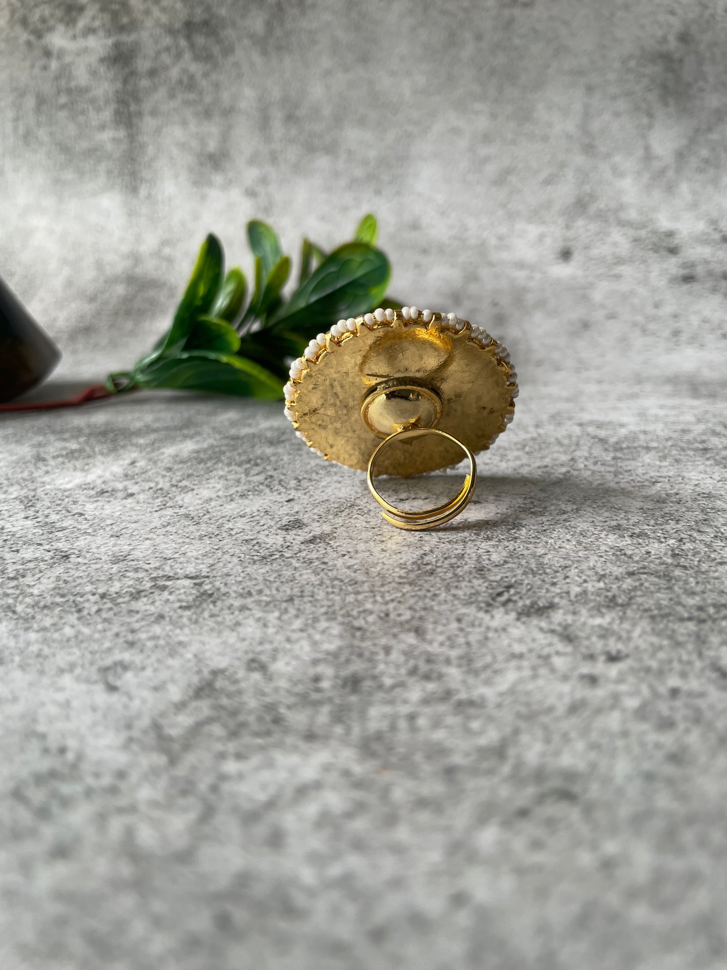 Gold Finish Kundan Ring with Red and Green Stones