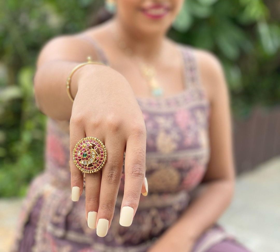 Semi Precious Stone Studded Kundan Ring