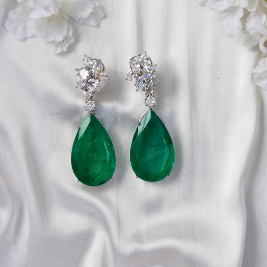 White Finish Green Pear Drop with ZirconsStudio6Jewels