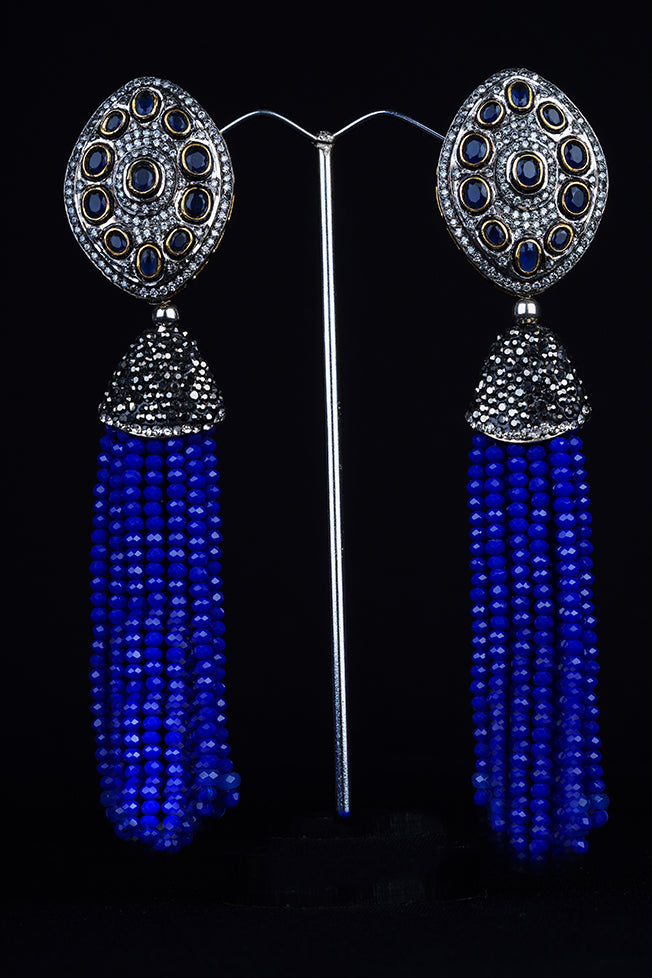 Antique Finish Blue Stone Tassel EarringsStudio6Jewels