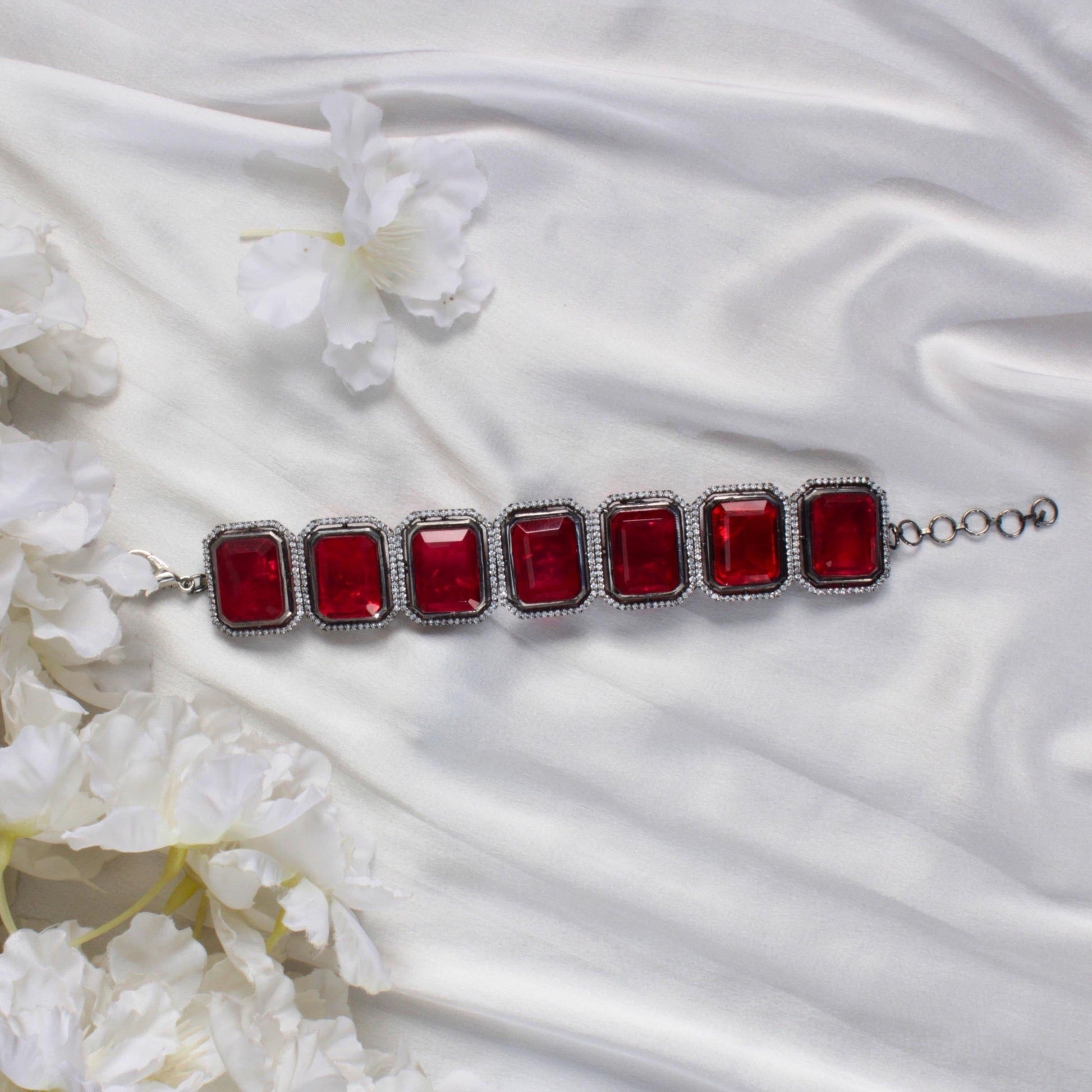 Red Doublet Bracelet with Black Enamel and ZirconsStudio6Jewels