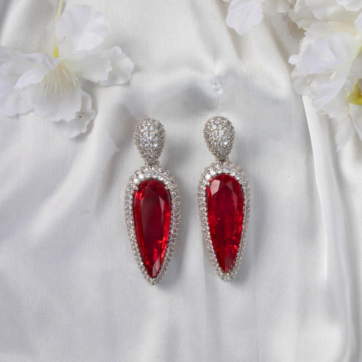 Red Teardrop and Zircon Studded EarringsStudio6Jewels