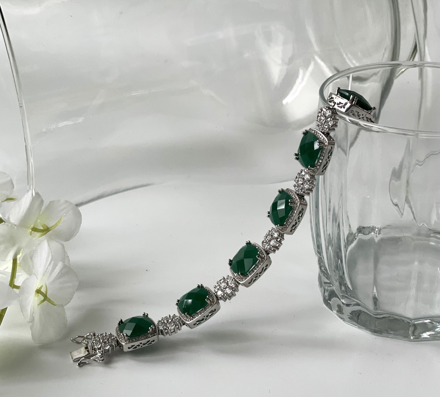 Zircon Bracelet with Green Cushion Cut StonesStudio6Jewels