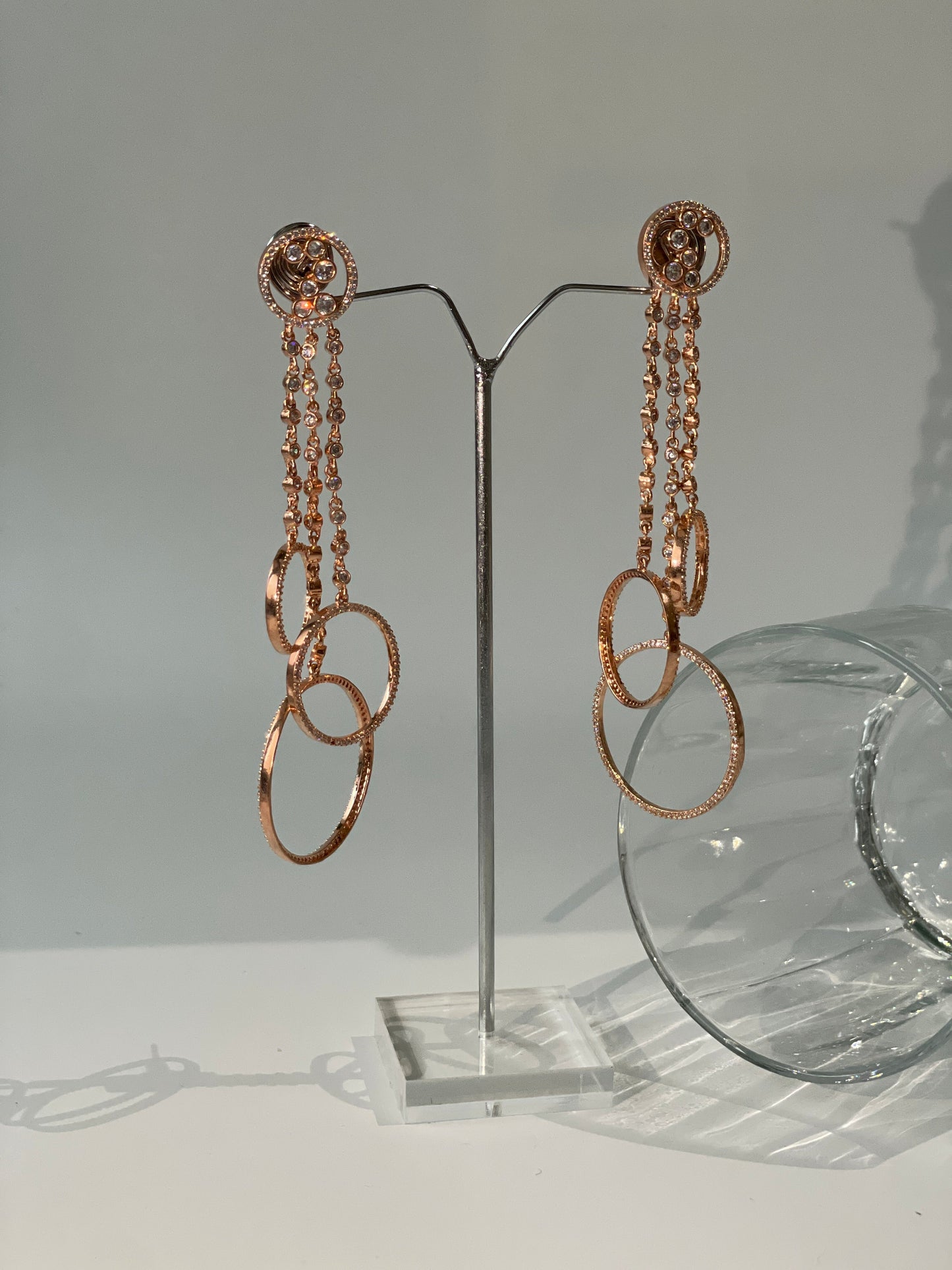 Rose Gold Finish Zircon Studded Contemporary EarringsStudio6Jewels