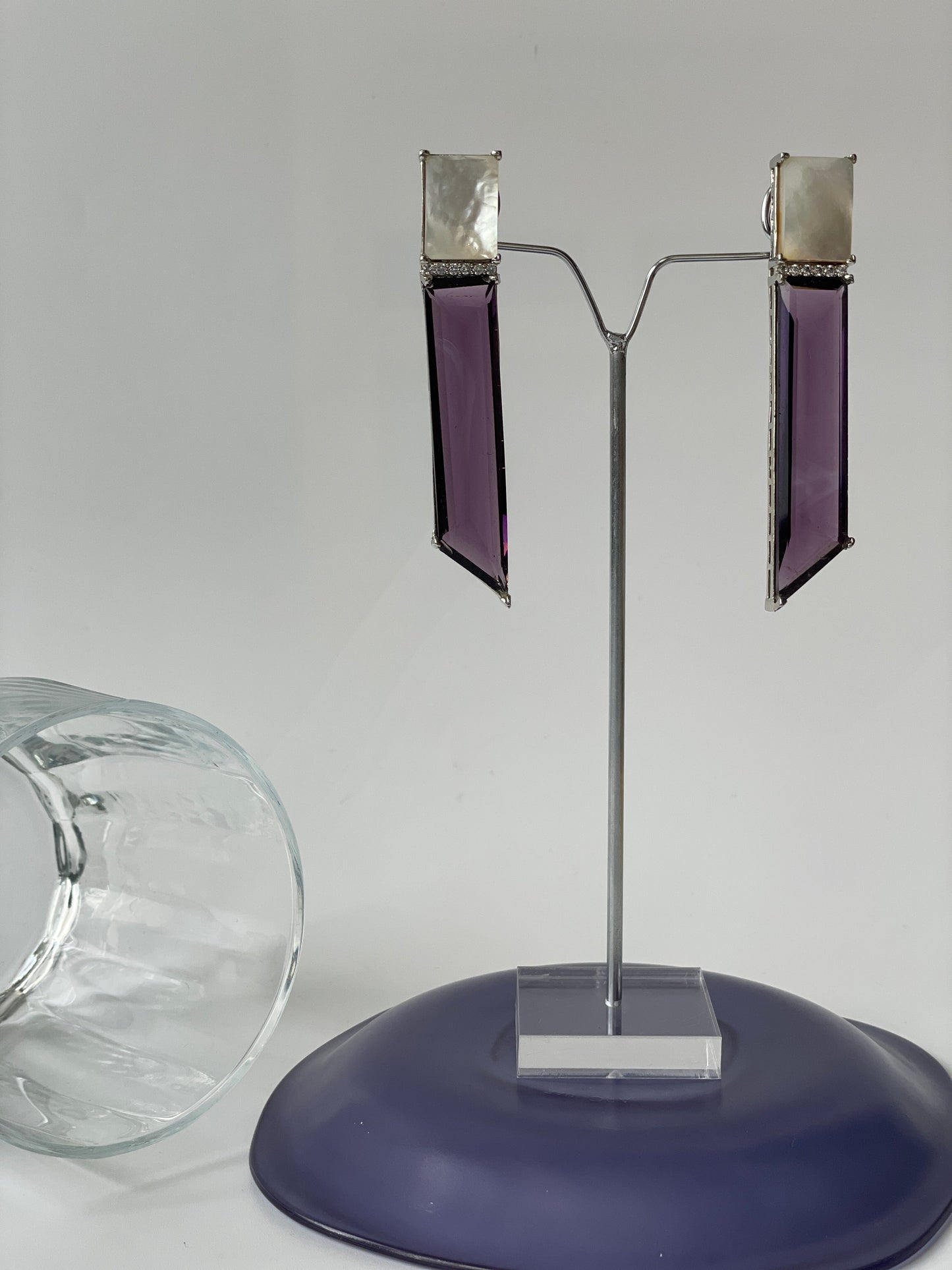 Unique Cut Purple and White Doublet EarringsStudio6Jewels