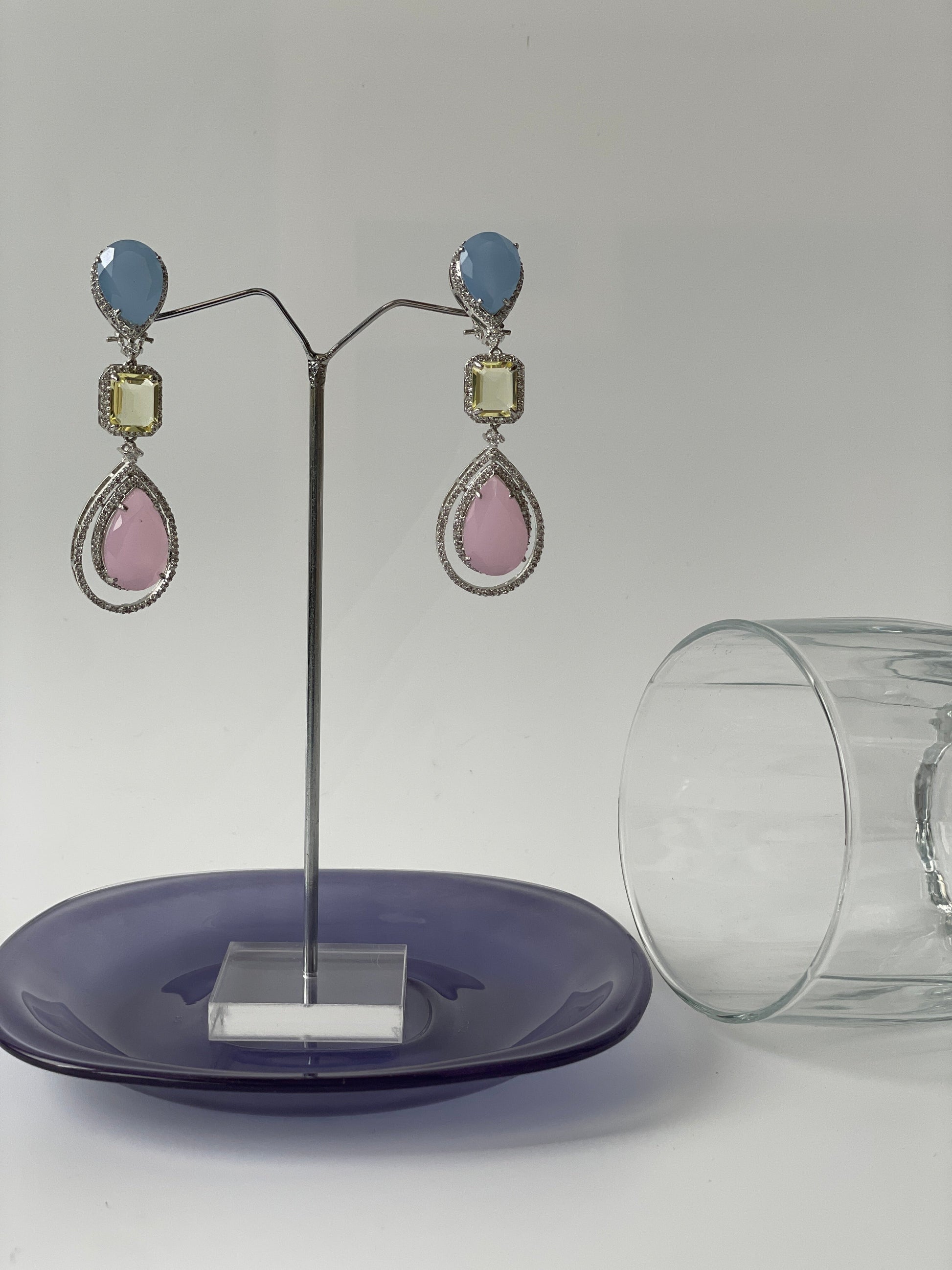 Pastel Stone Studded Zircon Dangling EarringsStudio6Jewels