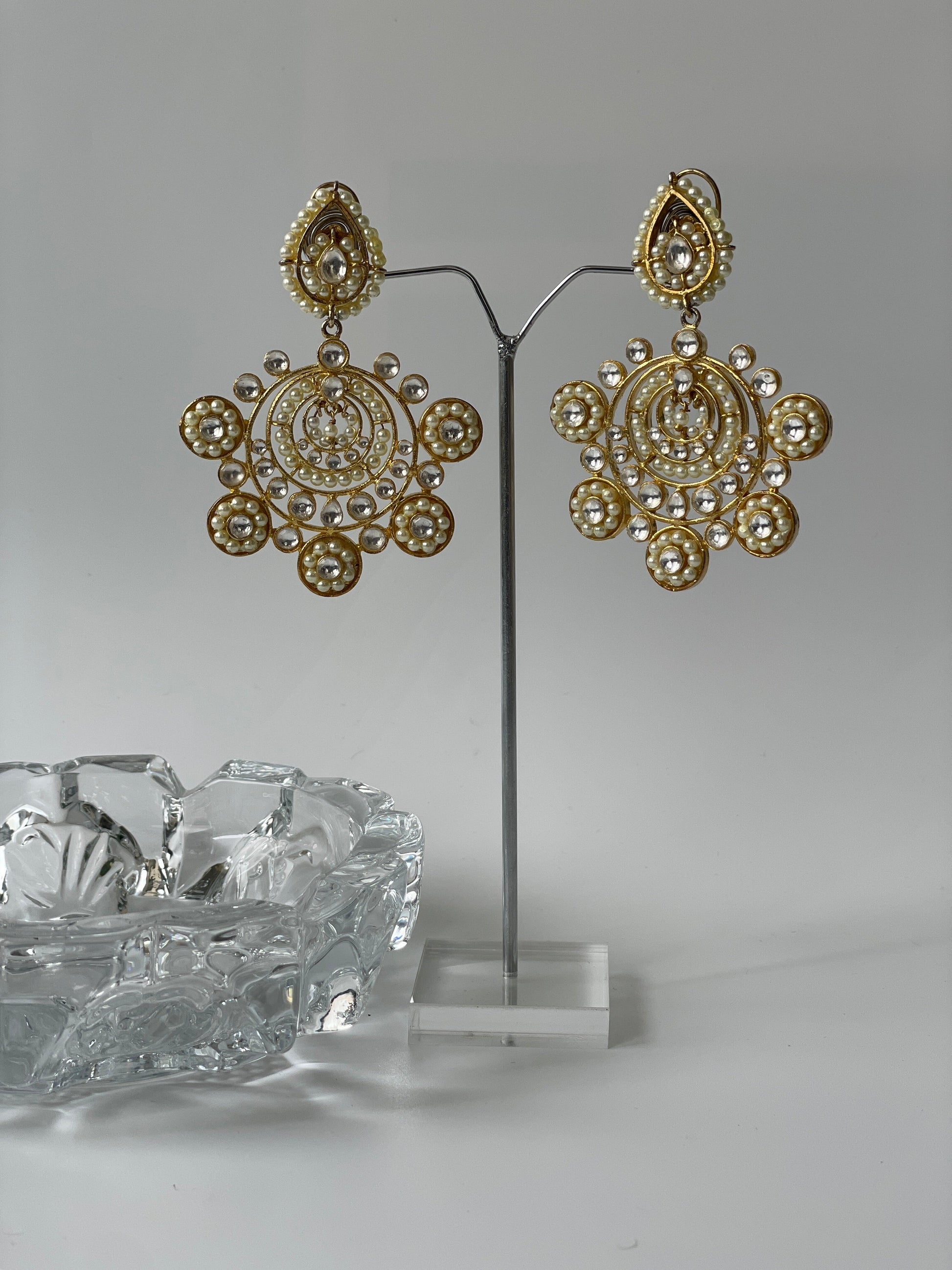 Uncut Zircon Diamond Earrings With PearlsStudio6Jewels