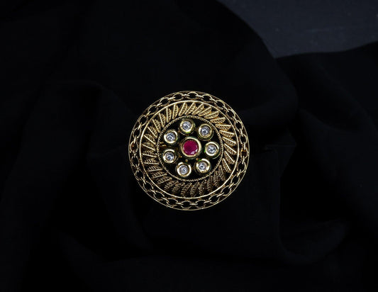 Gold Ring With Kundan WorkStudio6Jewels