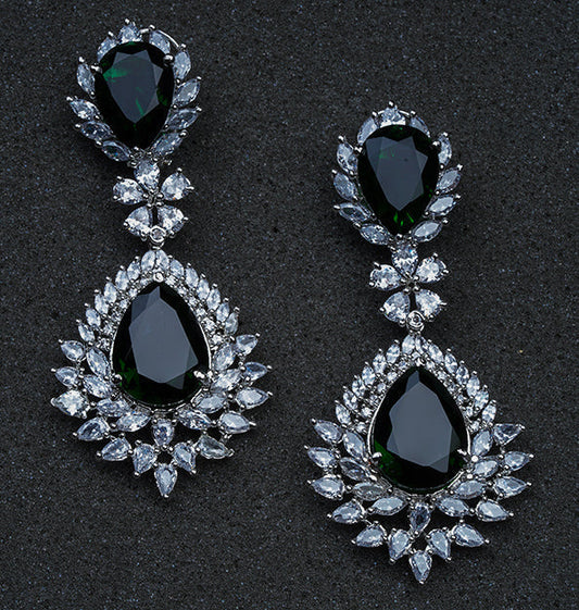 Zircon Diamond Earrings With Rubies Or Emeralds