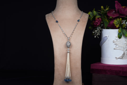 Long Zircon with Pearl Tassel NecklaceStudio6Jewels