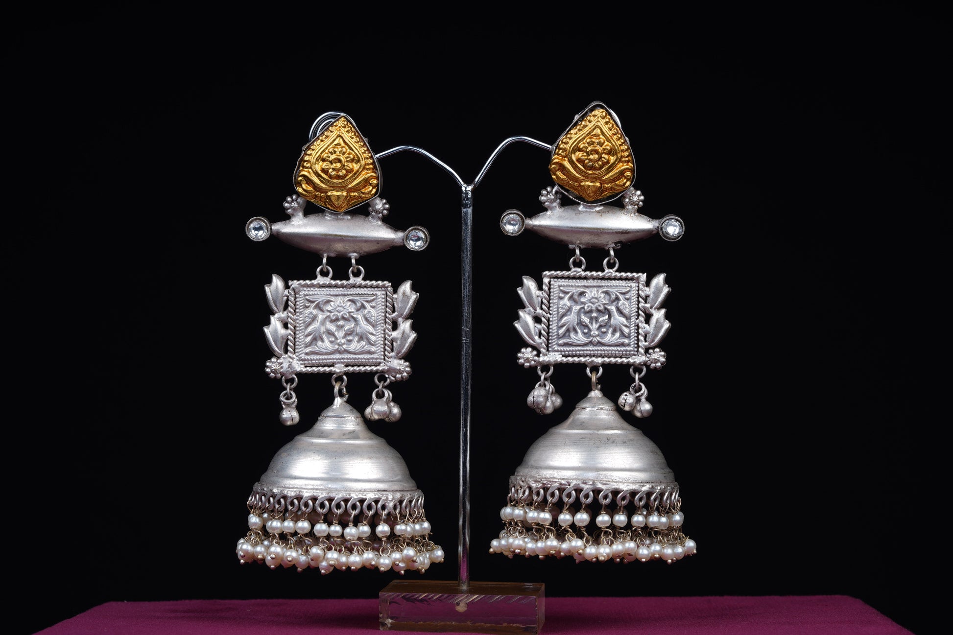 Oxidised jhumkas with gold detailing in german silverStudio6Jewels