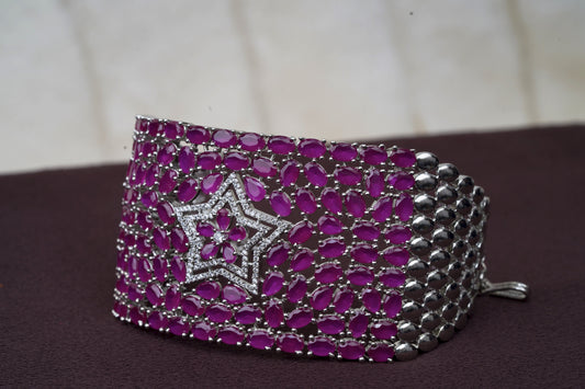 Pink Synthetic Stone Bracelet with Star Zircon MotifStudio6Jewels